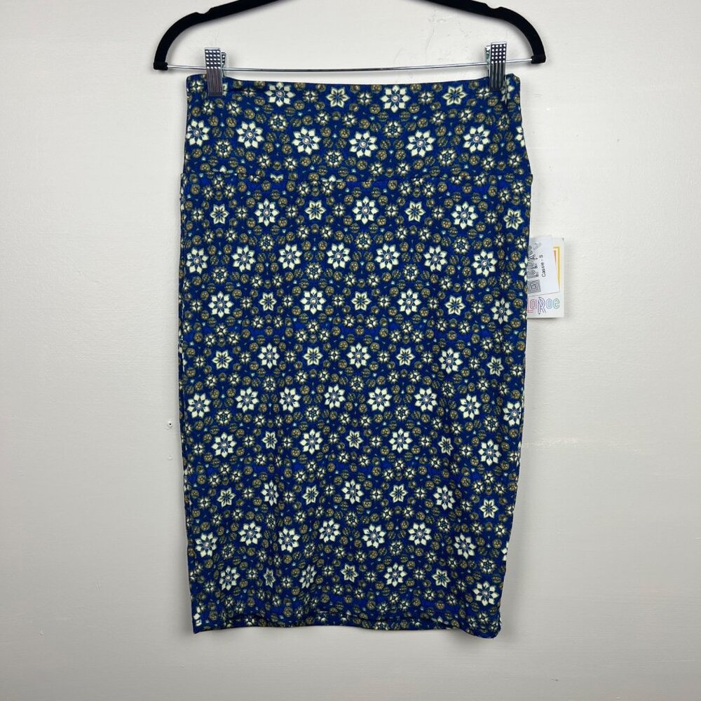 NWT LuLaRoe Women's Blue Floral CASSIE Stretch Pencil Skirt Size Small